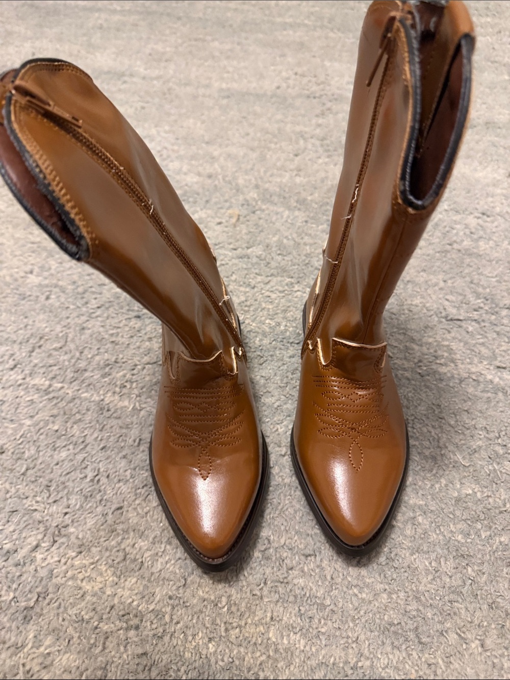 L'Amour Girls' Brown Heeled Western Zip Boots